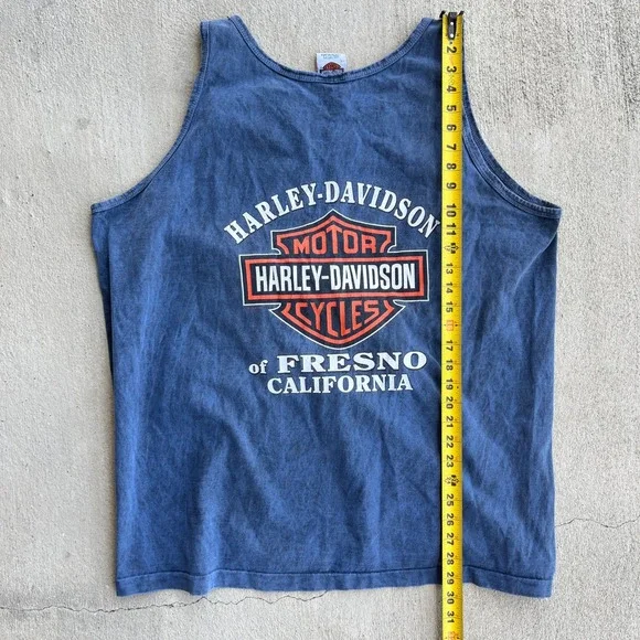 VTG Harley Davidson Blue tank top Made in USA 2004 Fresno CA Size 2XL - Picture 5 of 6